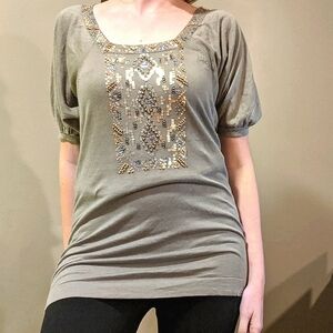 Nanette Lepore Beaded Tunic sequins slik soft top